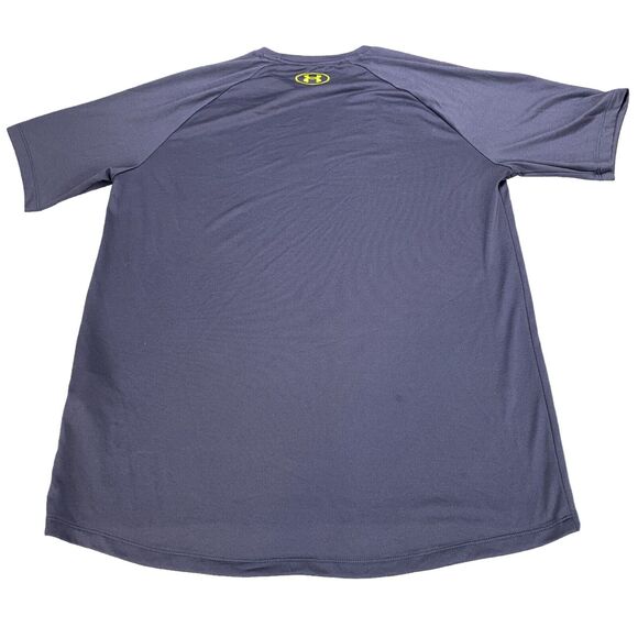 Under armour Tee Shirt Mens Medium Navy Spell Out Logo Short Sleeve Crew Neck - Picture 14 of 15